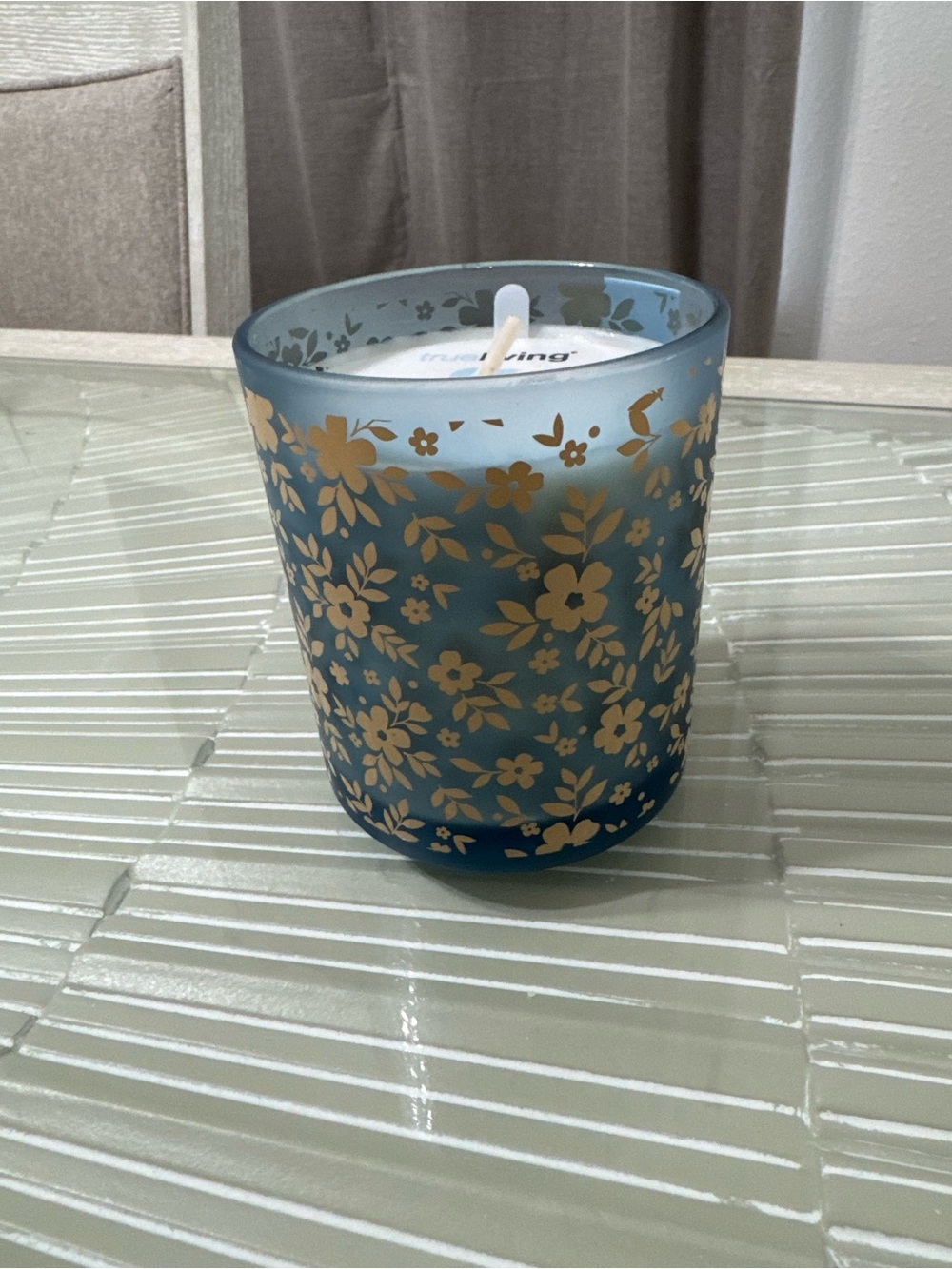 Fresh Bloom Scented Candle in Decorative Blue Glass